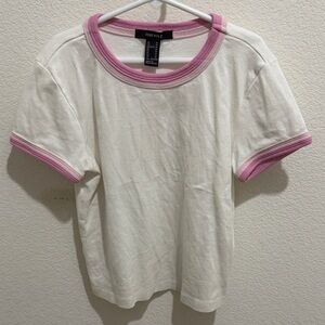 Forever 21 Cream and Pink Ringer Tee